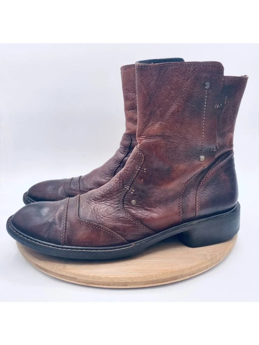 Aldo Shoes Mens 11 44 Brown Leather Cap Toe Ankle Boots Zip Hipster